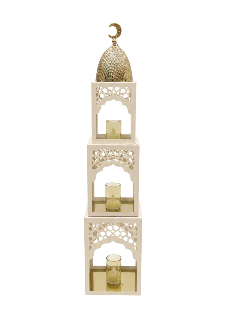Ramadan Lantern Luxury Islamic Tower Three Layer Golden Home Decor Hollow Geometric - Image 1